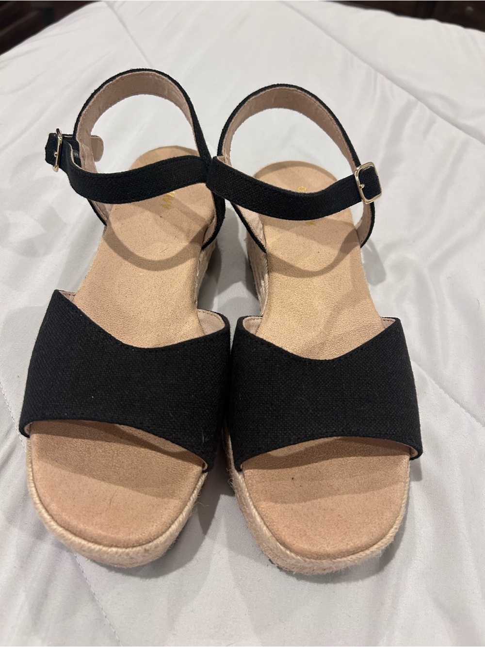 Old Navy Black Ankle-Strap Espadrille Wedge Sandals